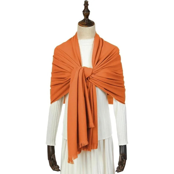 Swat Pany Scarf For Women Winter Pashmina Shawls For Women Wedding Shawls-Ornge - Picture 4 of 7